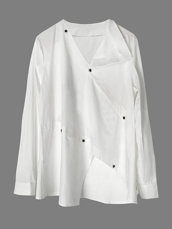 Long Sleeves Asymmetric Buttoned Split-Front Blouses&Shirts Tops Product Image