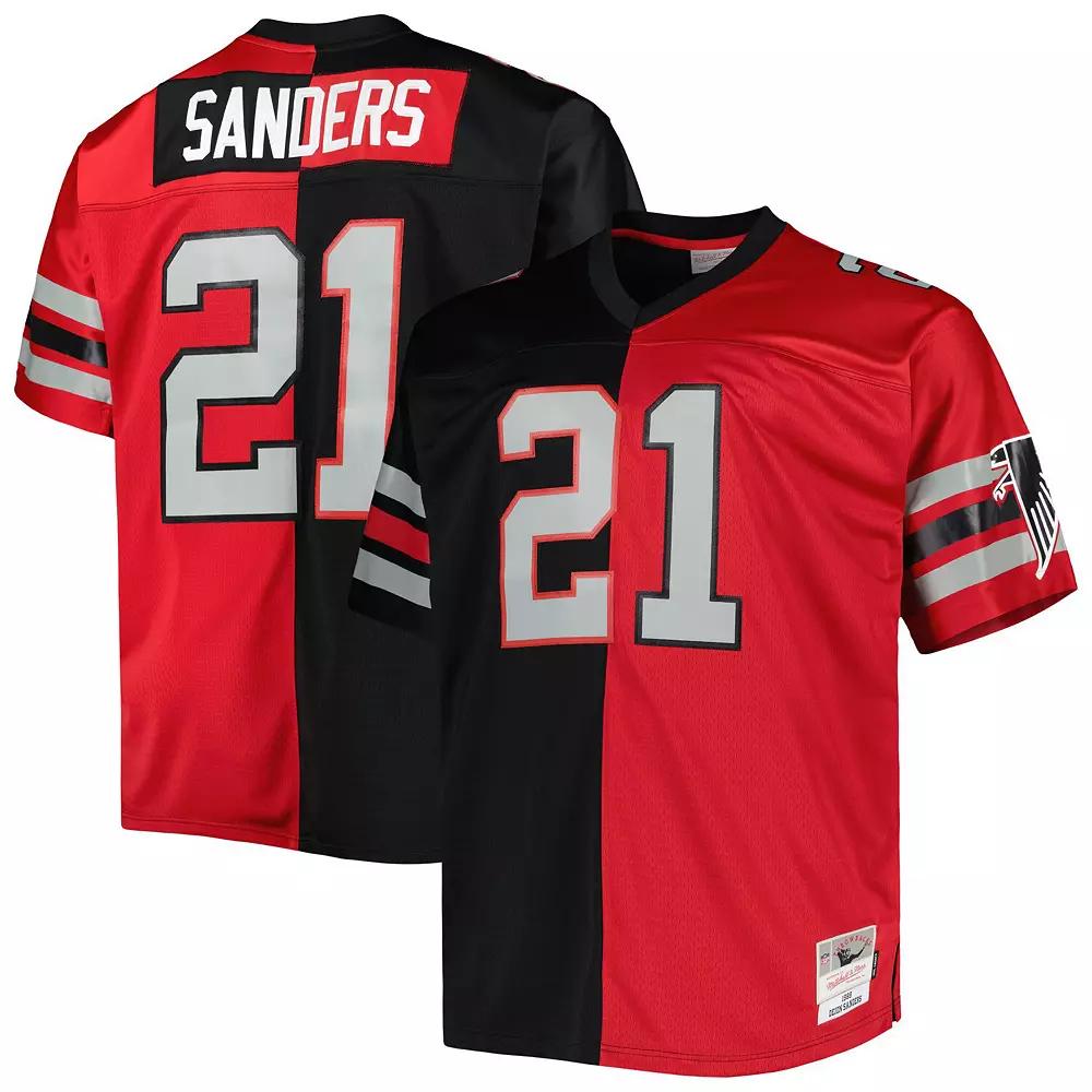 Men's Mitchell & Ness Deion Sanders Black/Red Atlanta Falcons Big & Tall Split Legacy Retired Player Replica Jersey, Size: 6XB Product Image