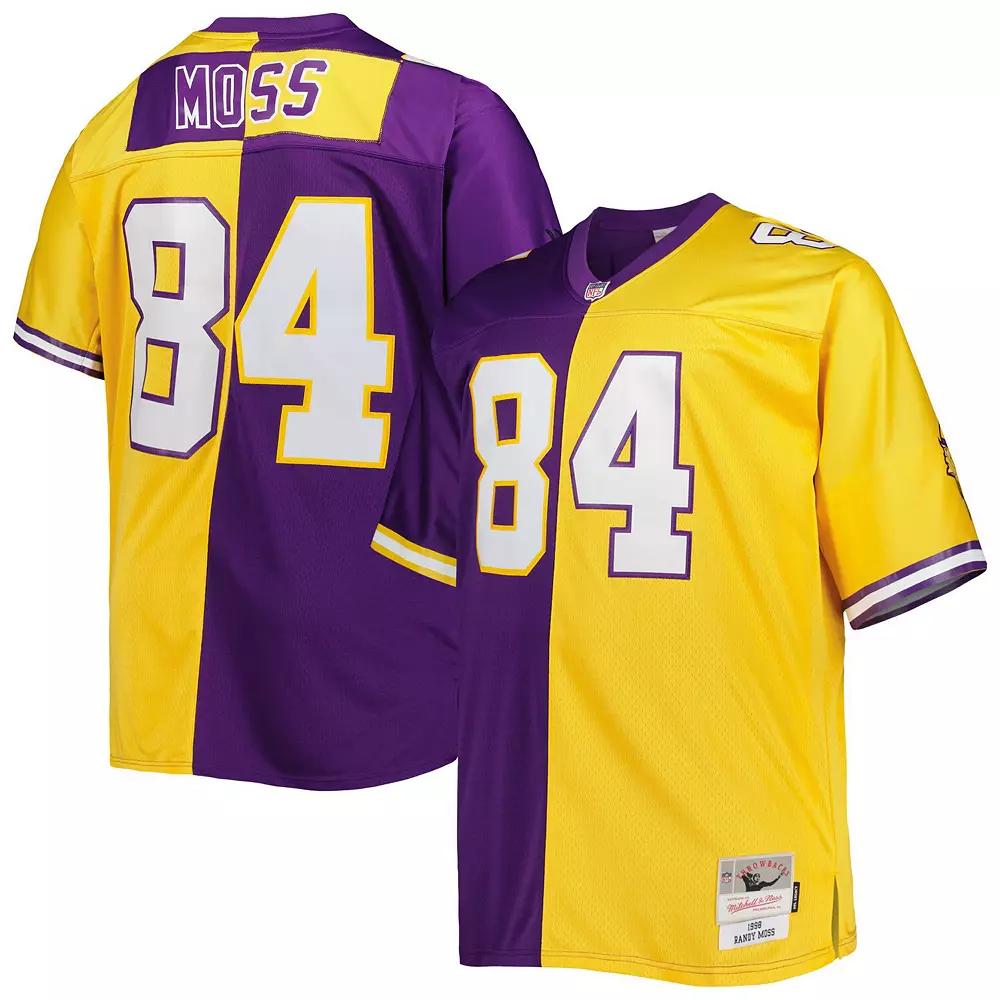 Men's Mitchell & Ness Randy Moss Purple/Gold Minnesota Vikings Big & Tall Split Legacy Retired Player Replica Jersey,  Product Image