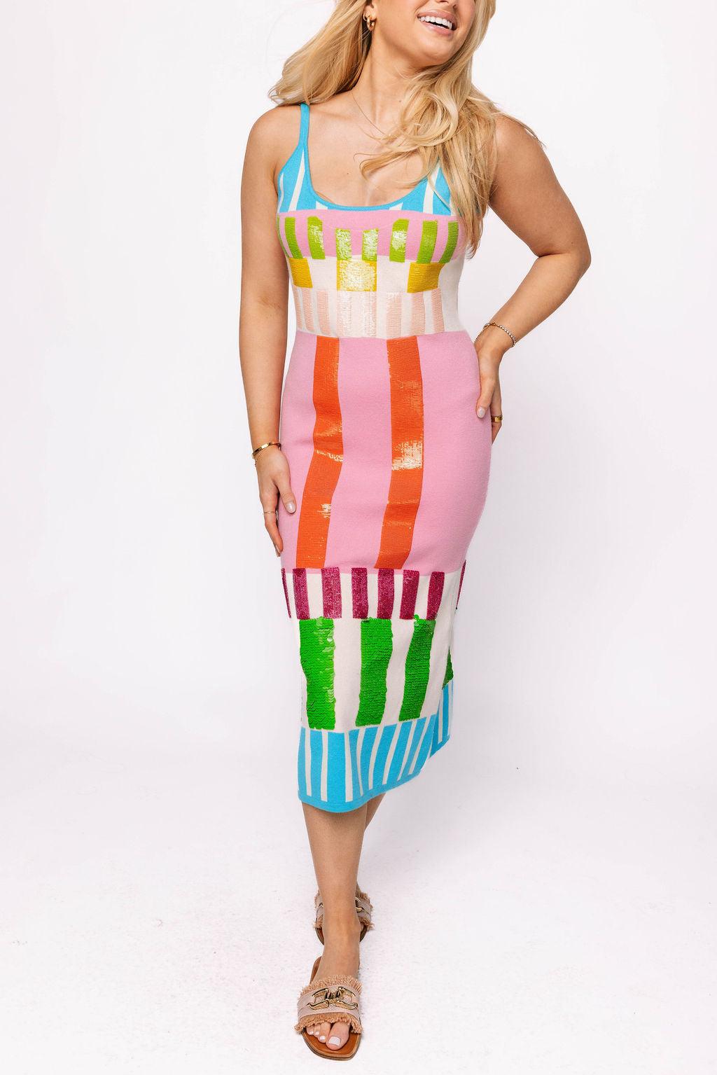 Colorblock Stripe Knit Midi Dress Product Image