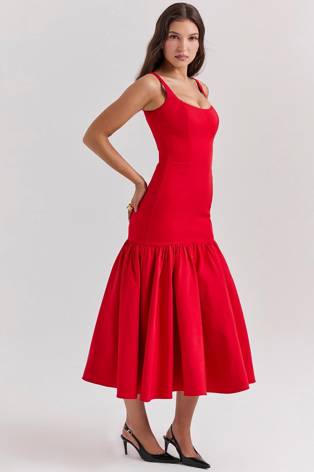 Amore  scarlet dropped waist midi dress Product Image