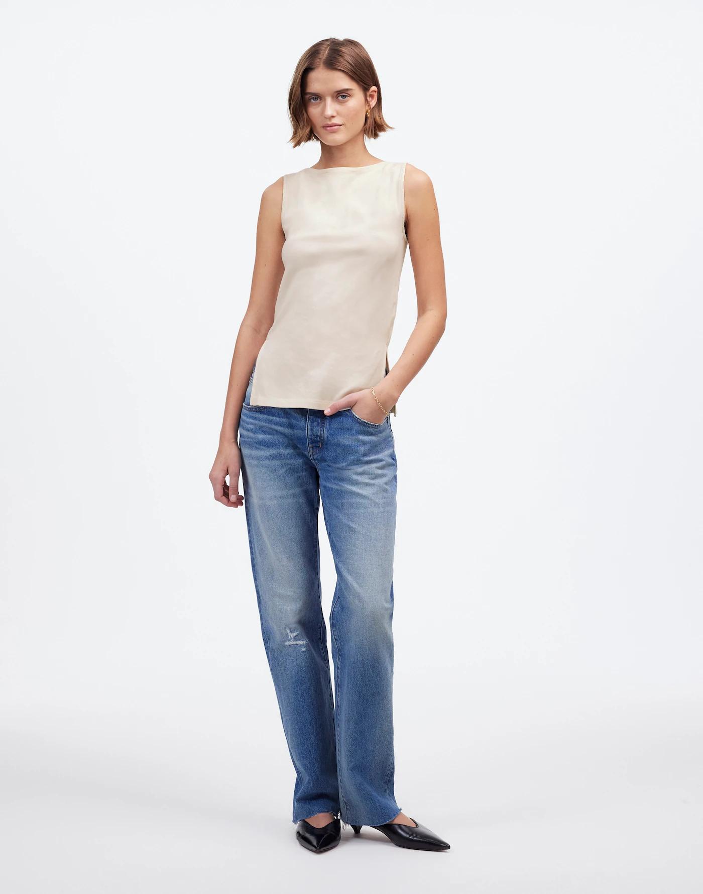 Sleeveless Boatneck Side Slit Tee Product Image