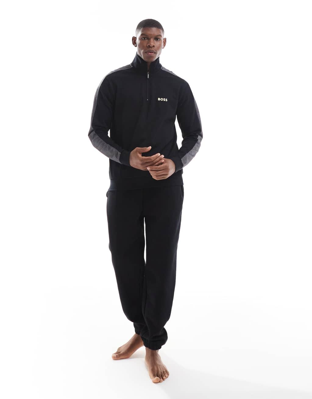 BOSS Bodywear tracksuit half zip in black - part of a set Product Image