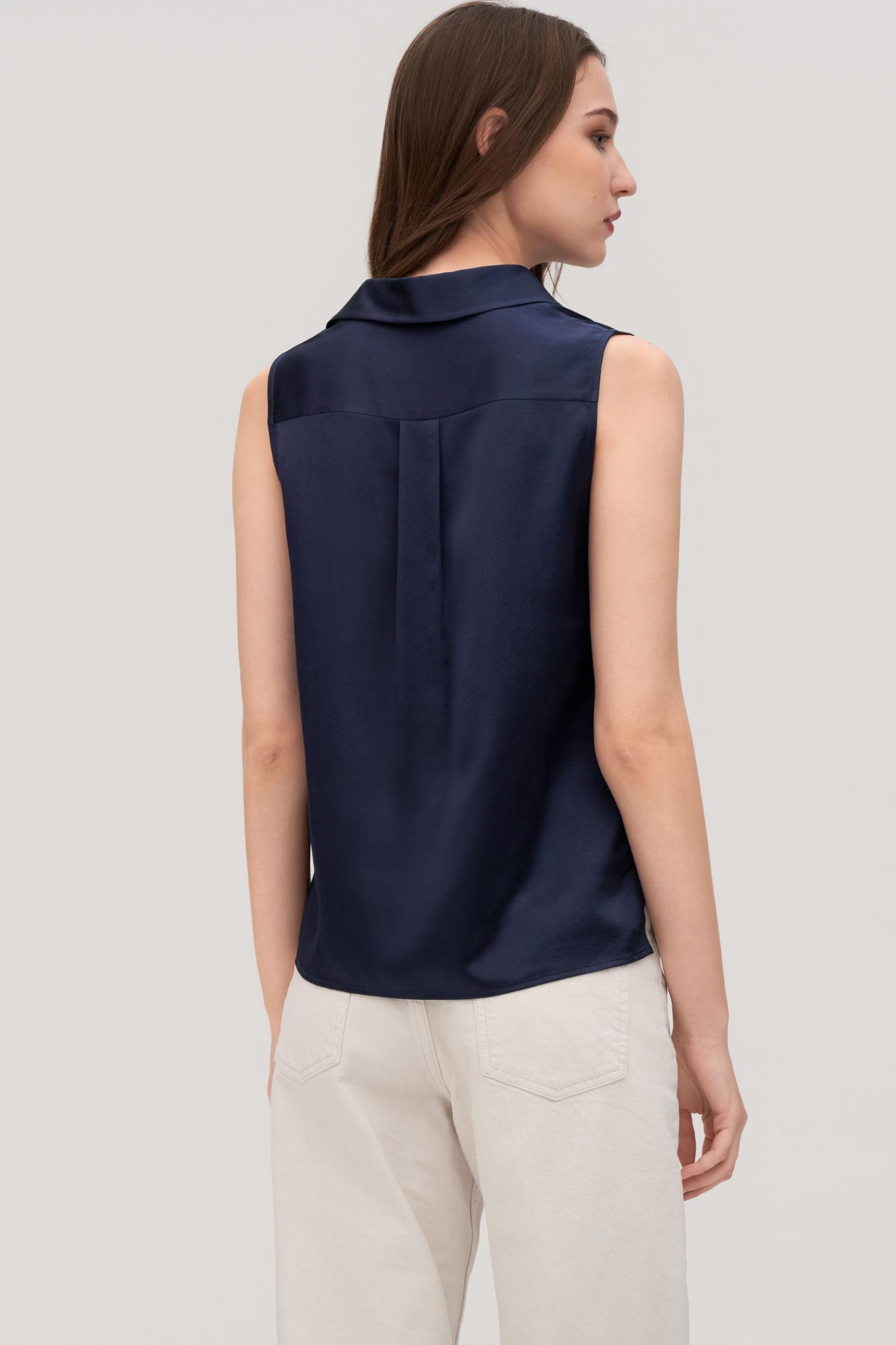 V-Neck Sleeveless Silk Violet Shirt For Women Product Image