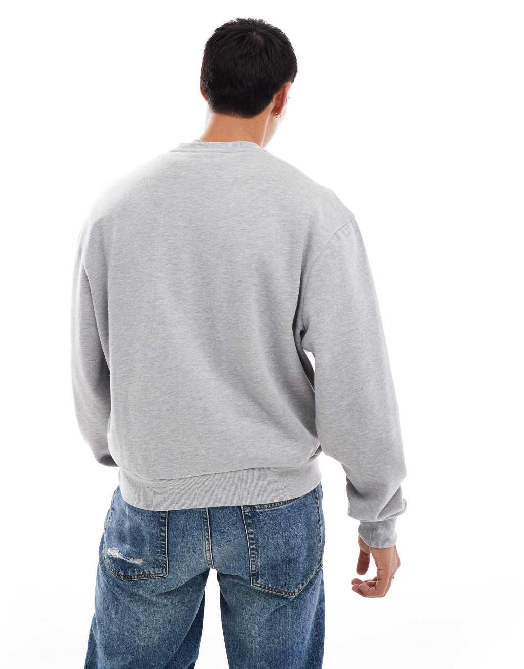 ASOS DESIGN boxy oversized sweatshirt with puff print in gray heather Product Image