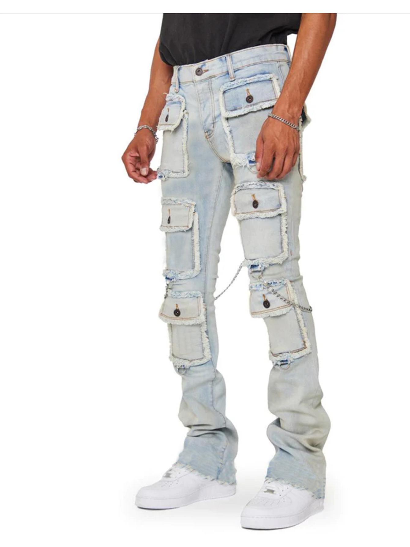 Sopula Hiphop Fashion Multi-Pocket Straight Jeans Product Image