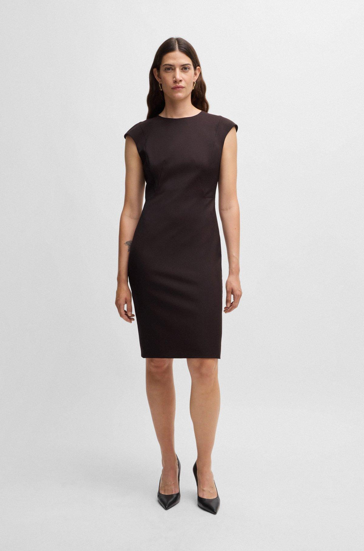 Slim-fit dress in virgin wool with cap sleeves Product Image