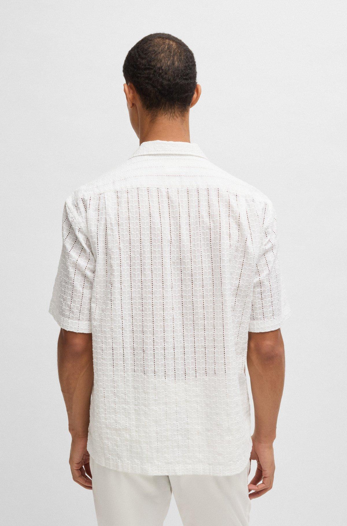 BOSS - Relaxed-fit shirt with broderie anglaise - White Product Image