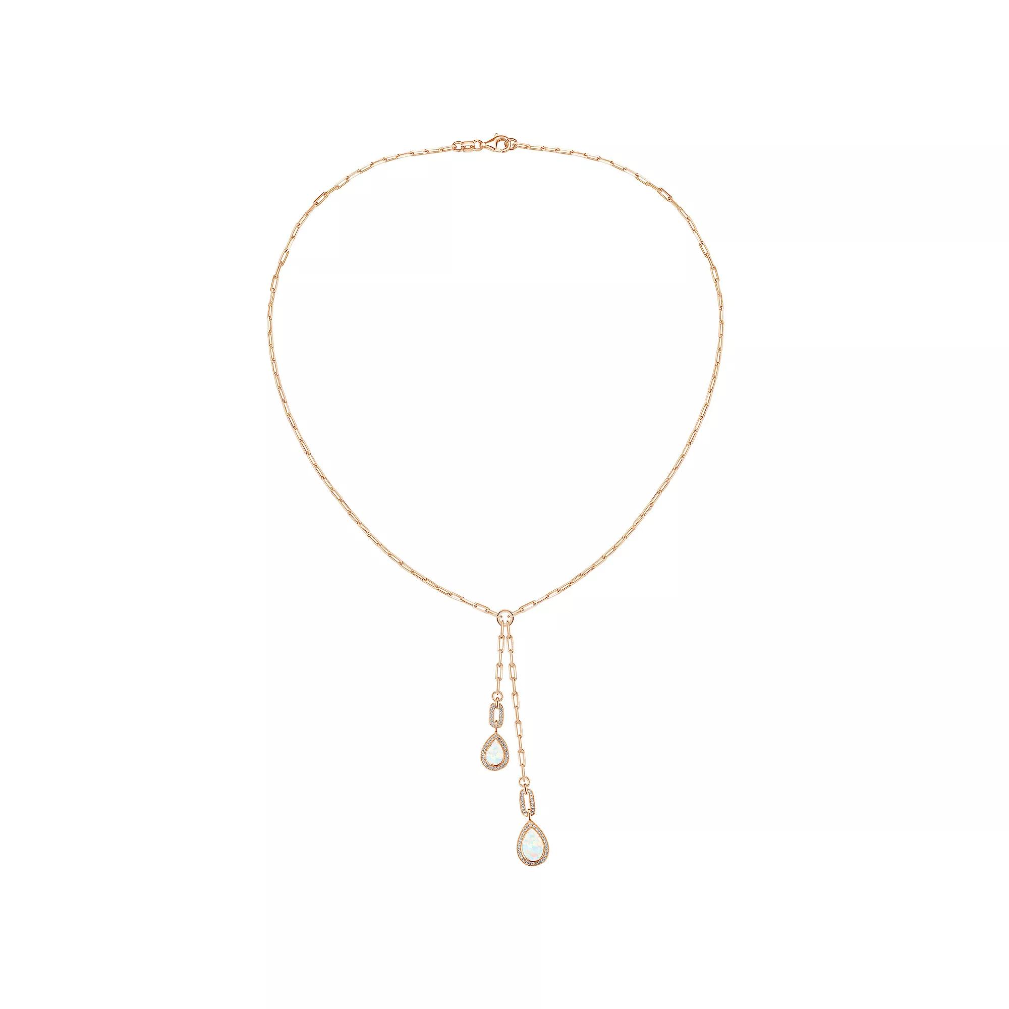 14k Rose Gold Over Silver Lab-Created Opal & Lab-Created White Sapphire Drop Necklace, Womens Pink Tone Product Image