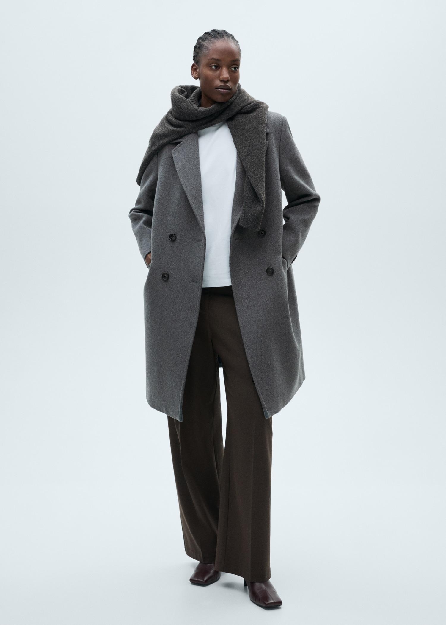 Double-breasted wool midi coat - Women | MANGO USA Product Image