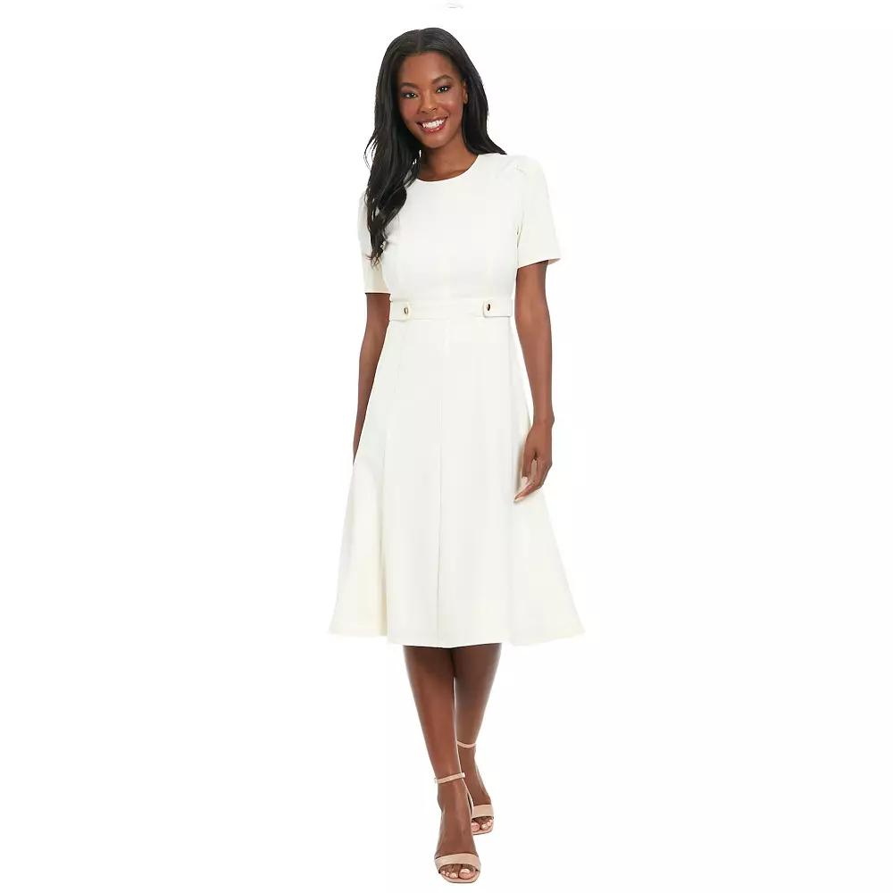 Womens London Times Solid Side Tab Fit & Flare Dress Product Image