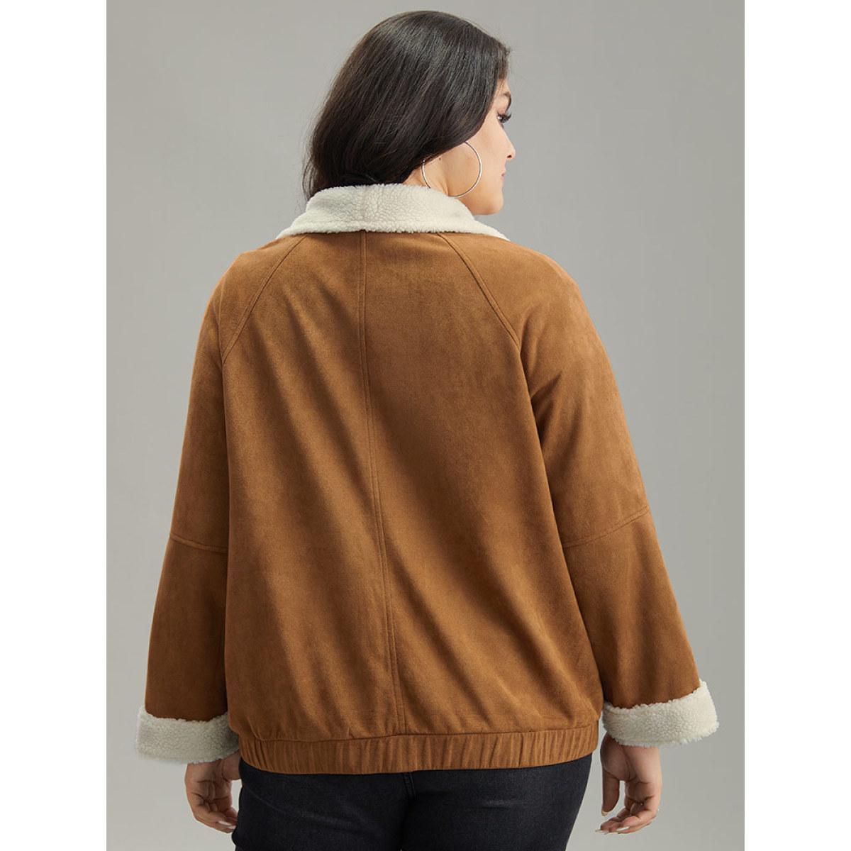 Plus Size Contrast Lapel Collar Patched Pocket Jacket Women Bronze Contrast Pocket Dailywear Jackets BloomChic 14-16/1X Product Image