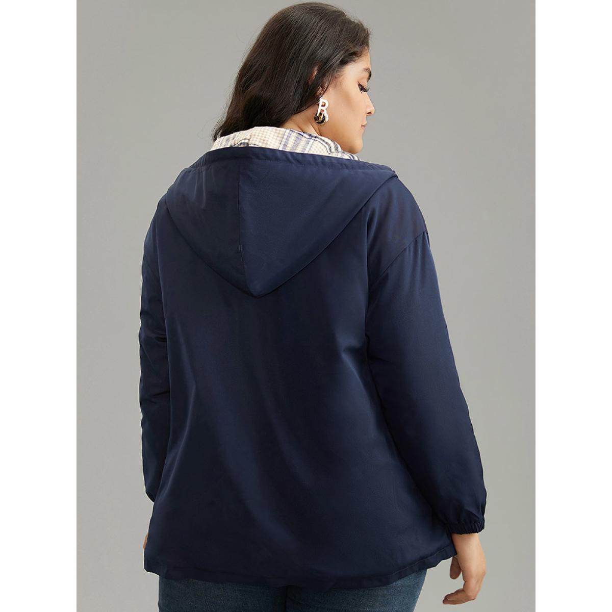 Plus Size Plaid Zipper Pocket Trench Patchwork Jacket Women Indigo Casual Elastic cuffs Ladies Dailywear Winter Coats BloomChic 12/L Product Image