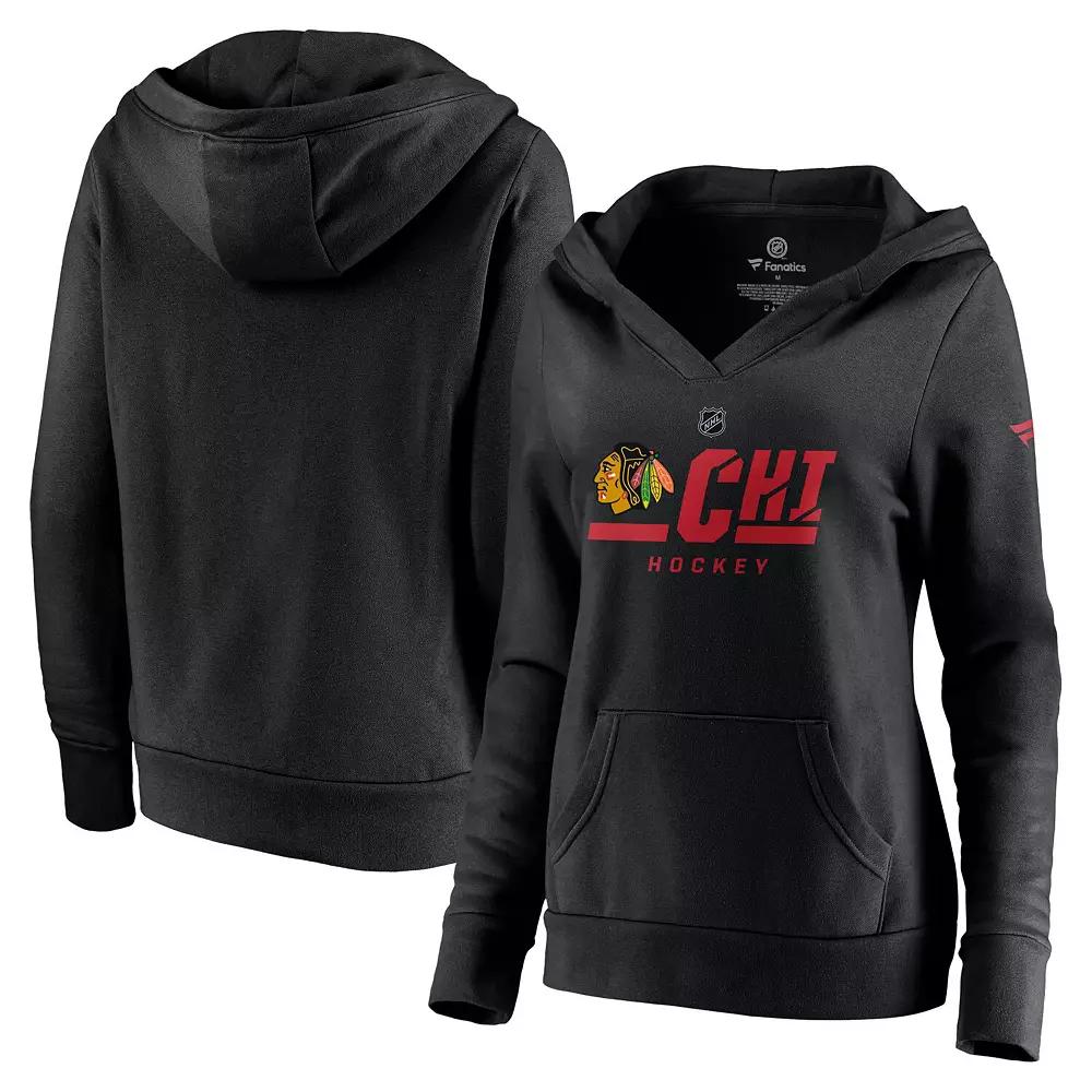 Women's Fanatics Branded Black Chicago Blackhawks Authentic Pro Secondary Logo V-Neck Pullover Hoodie, Size: Small Product Image