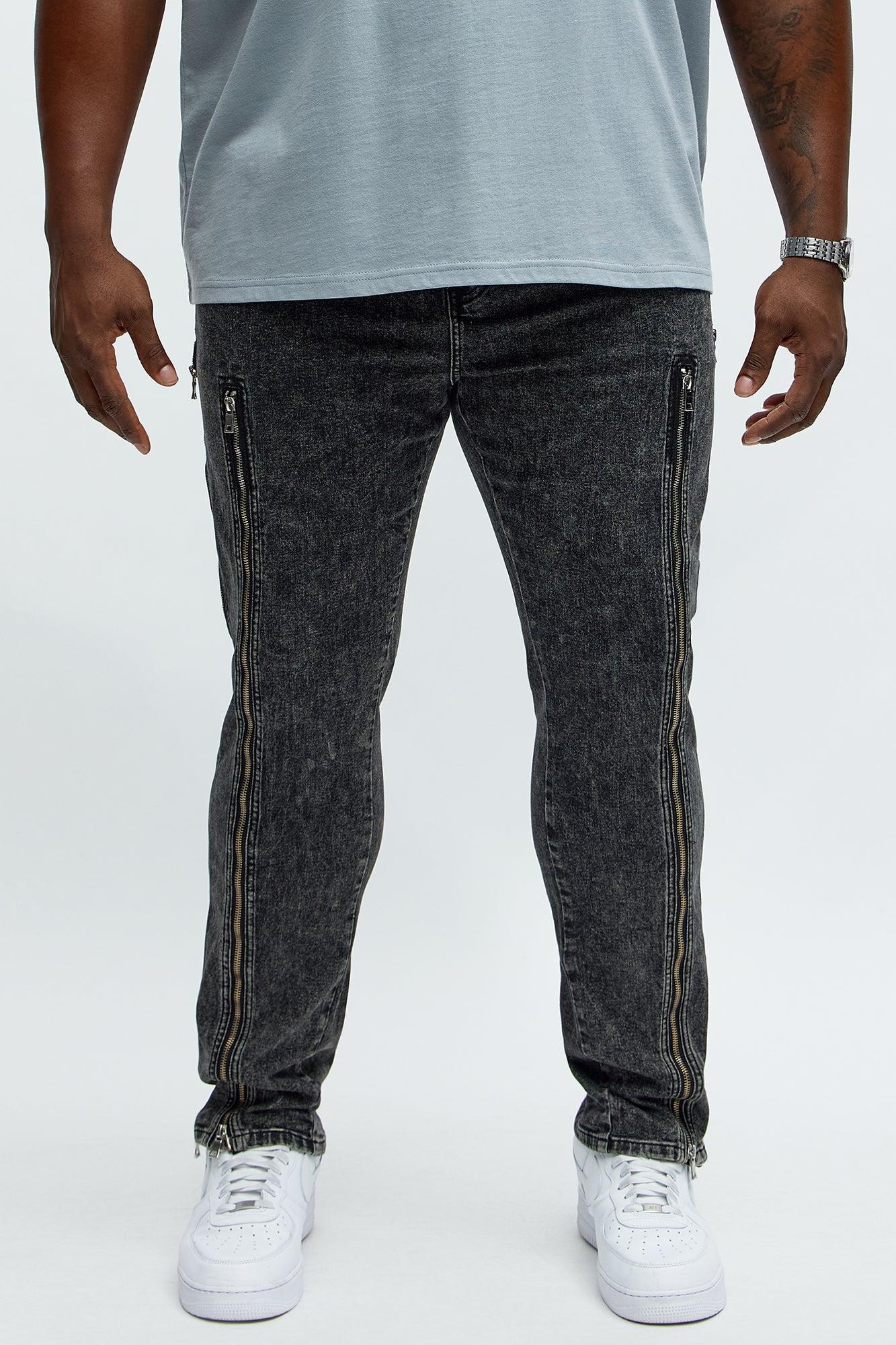 Up And Down Zipper Slim Jeans - Black Wash Product Image