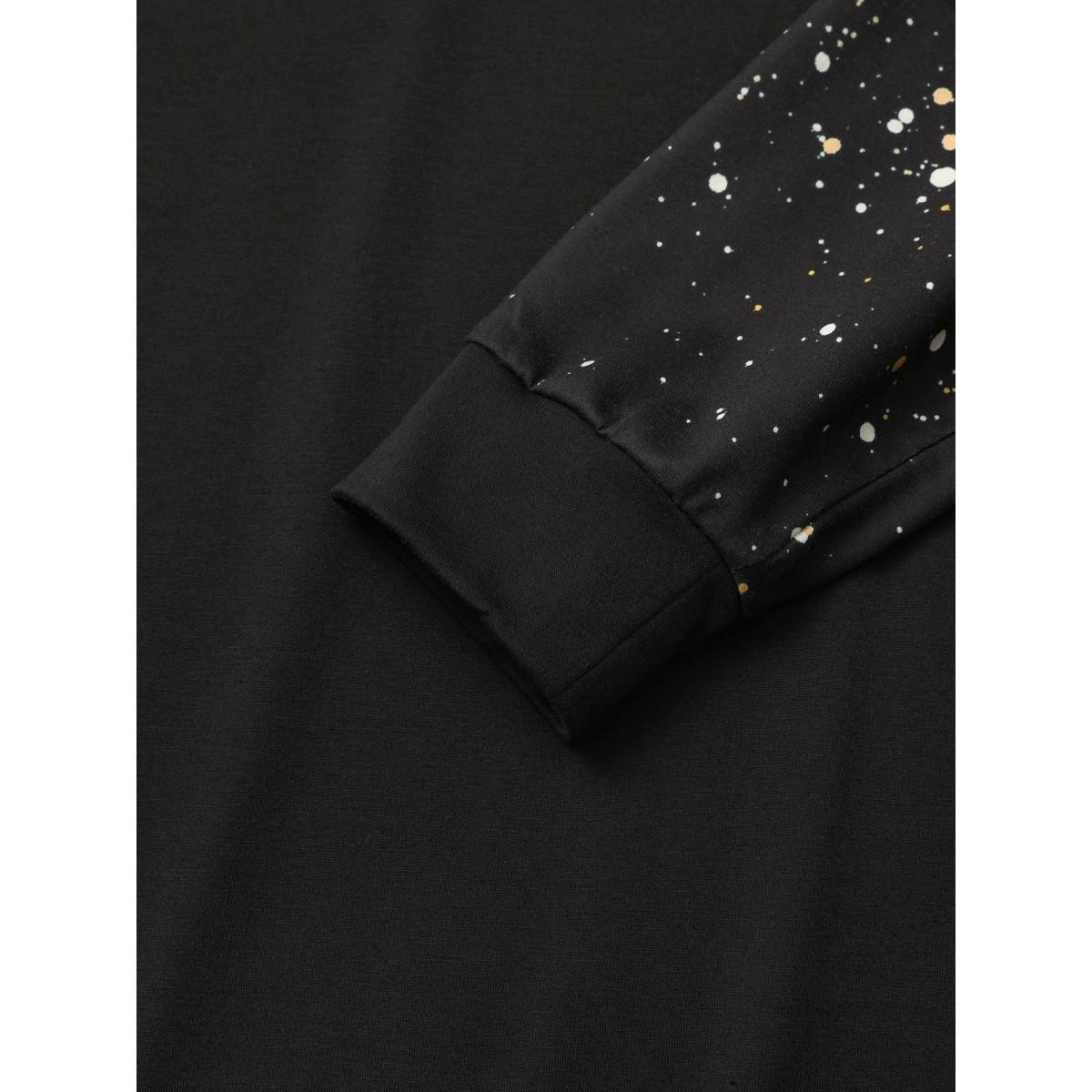 Plus Size Ombre Boho Print Raglan Sleeve T-shirt Black Women Casual Contrast Ombre Round Neck Dailywear T-shirts BloomChic 22-24/3X Product Image