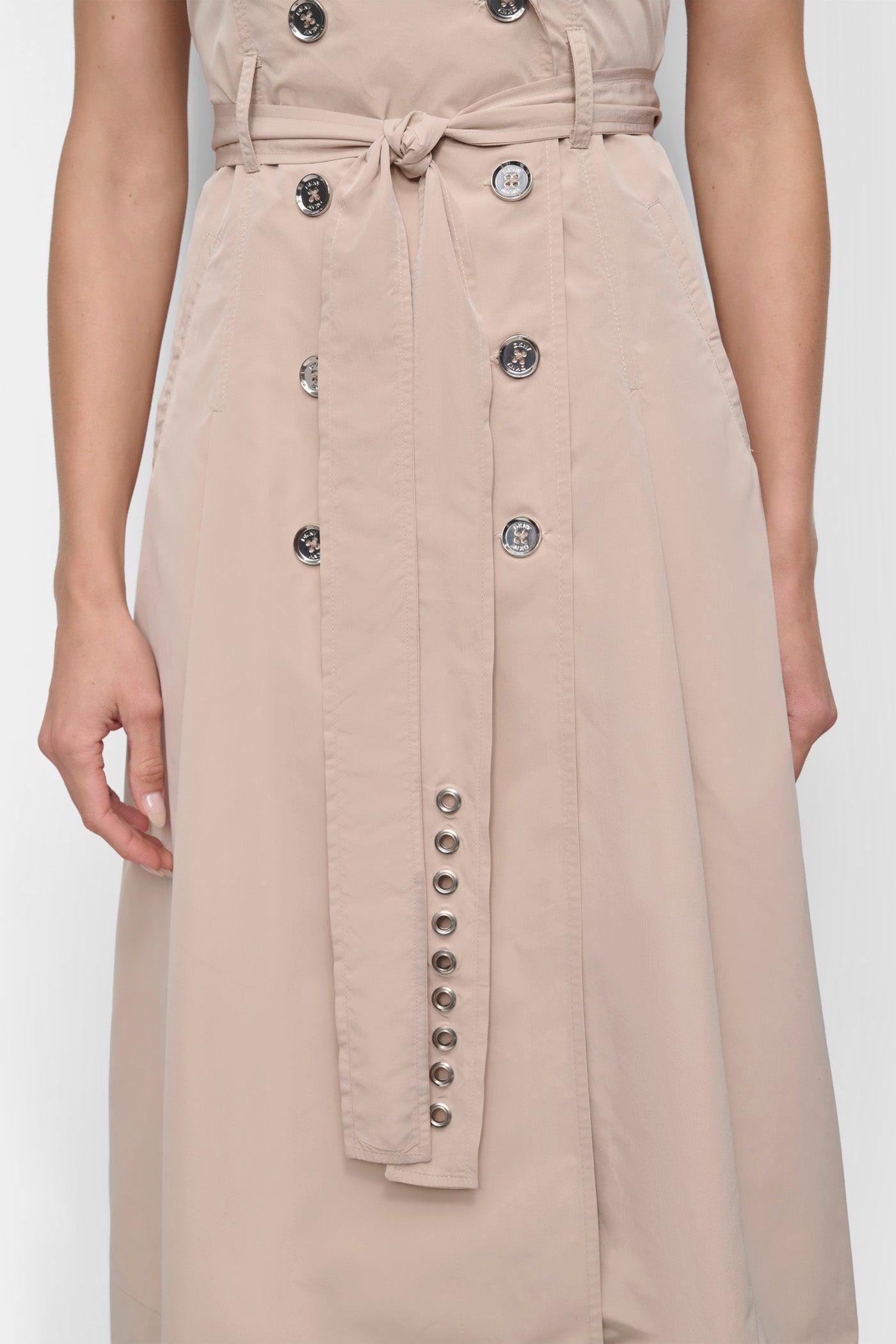 SLEEVELESS TECH COTTON BELTED MIDI DRESS Product Image