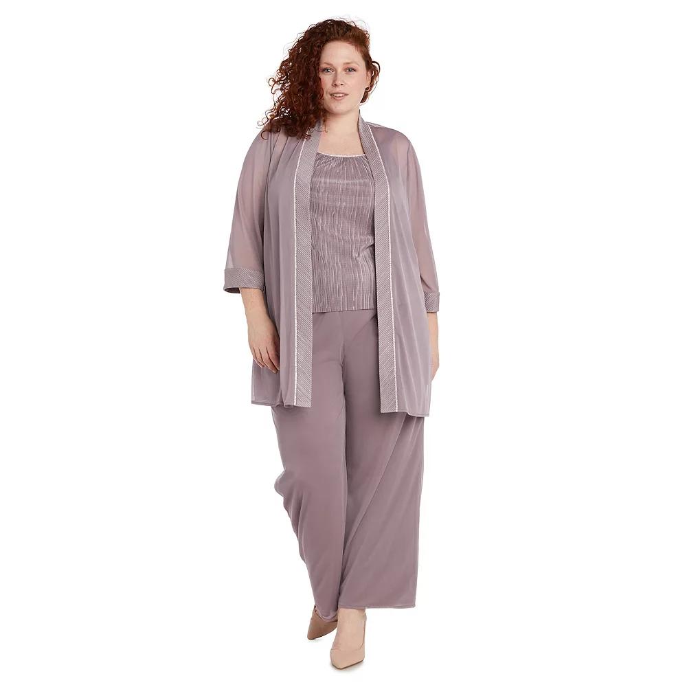 Plus Size R&M Richards 3-piece Glittery Tank Top, Sheer Cardigan & Flowy Pants Set, Women's, Size: 14 W, Pink Product Image