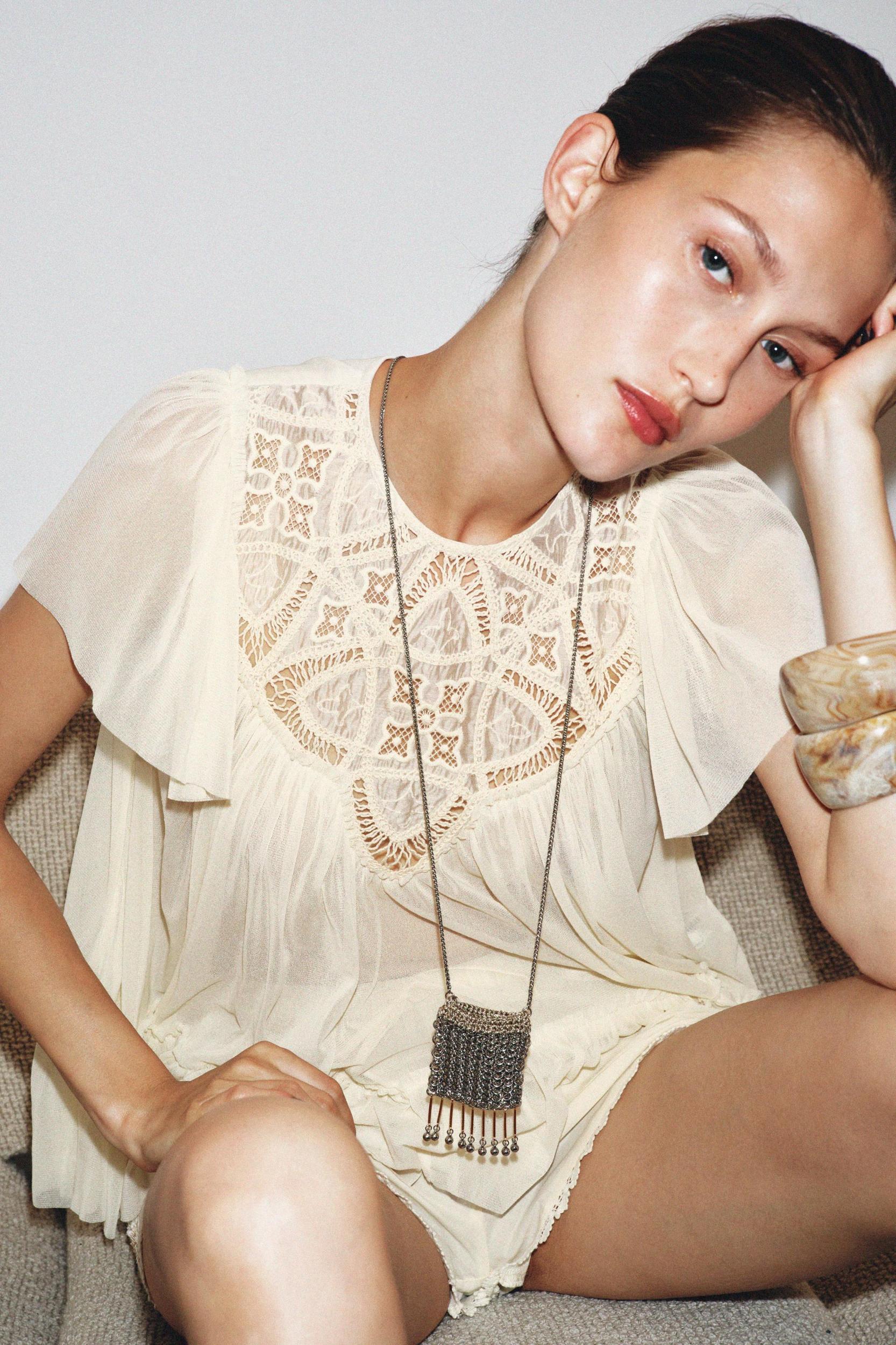 EMBROIDERED FLOWY TOP Product Image