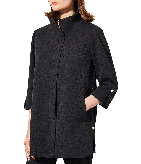 Ming Wang Deco Crepe 3/4 Sleeve Zip Front Jacket Product Image