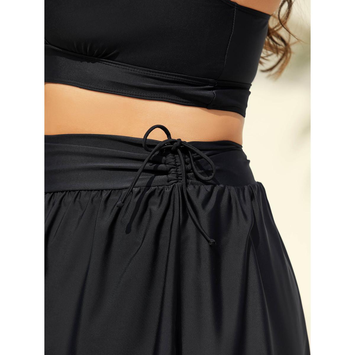 Plus Size Side Drawstring A-Line Mini Swim Skirt Women's Swimwear Black Beach Drawstring High stretch Bodycon Mid Rise Curve Swim Bottoms BloomChic 30/6X Product Image