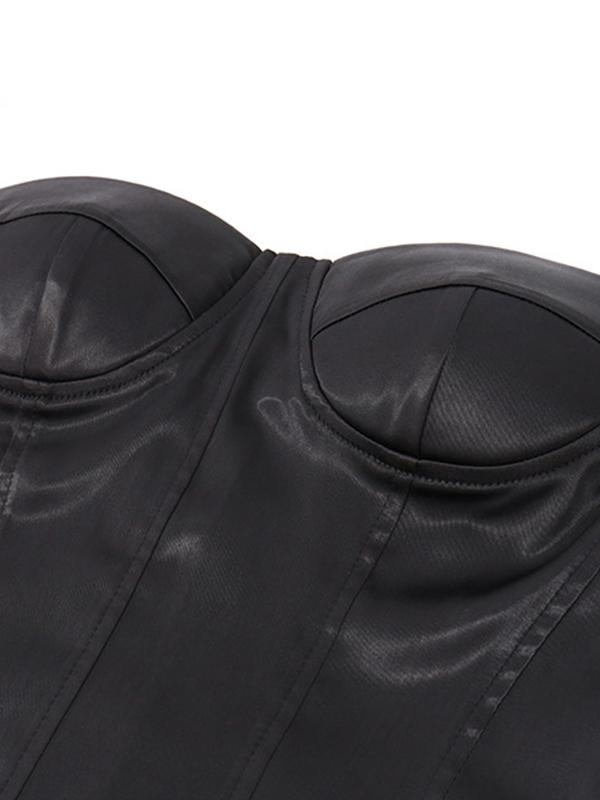 Wrapped Breast Pads Backless Straps Satin Mini Dress Product Image