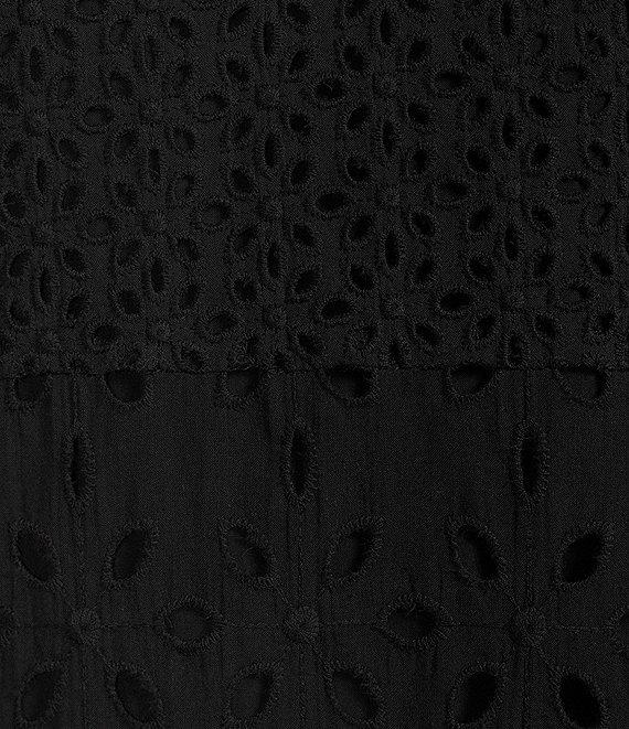 tyler boe Ingrid Eyelet Crew Neck Split V 3/4 Bell Sleeve Tiered Dress Product Image