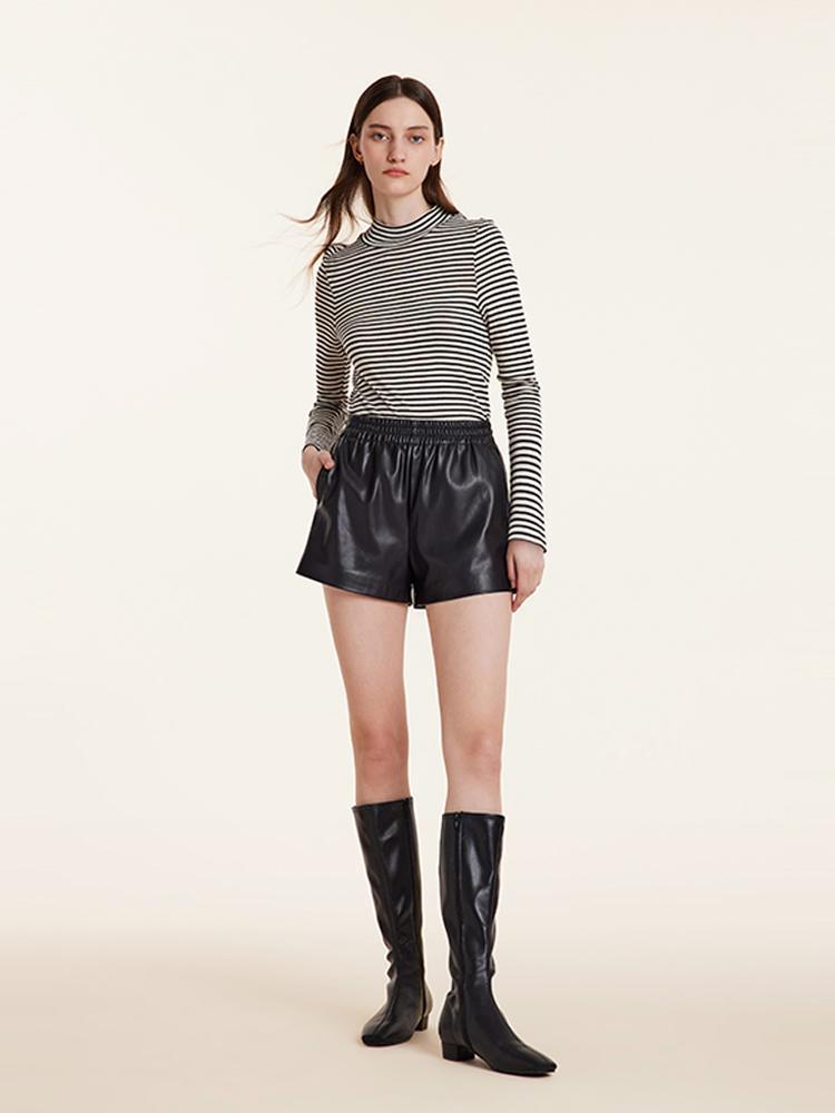 Washable Wool Striped Mock Neck Slim Women Sweater Product Image