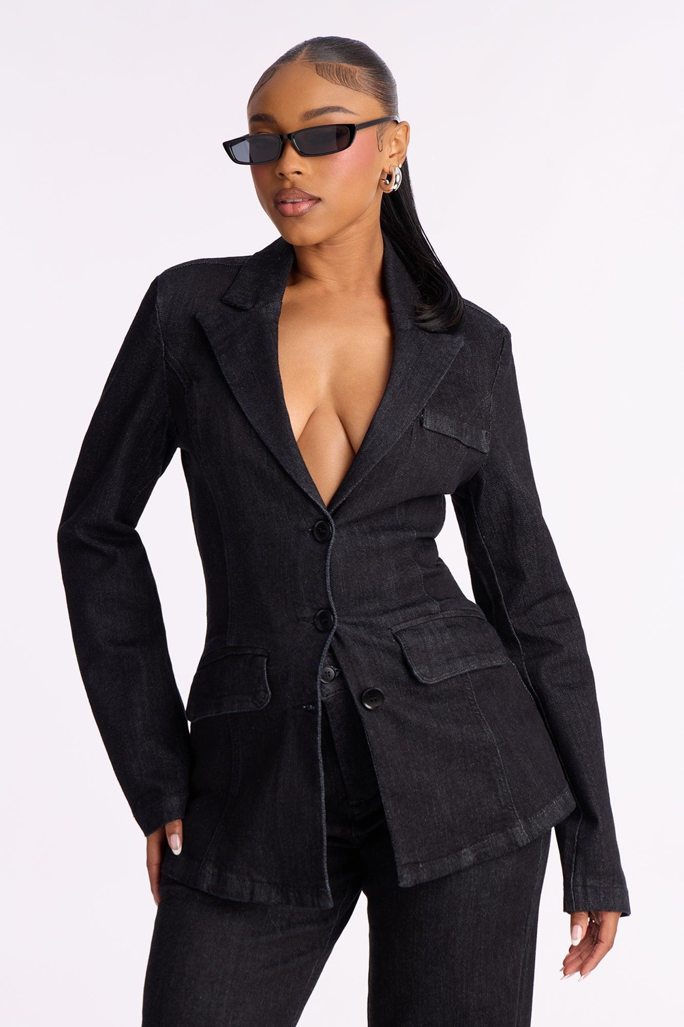 Top Model Influence Denim Pant Set - Dark Denim Female Product Image