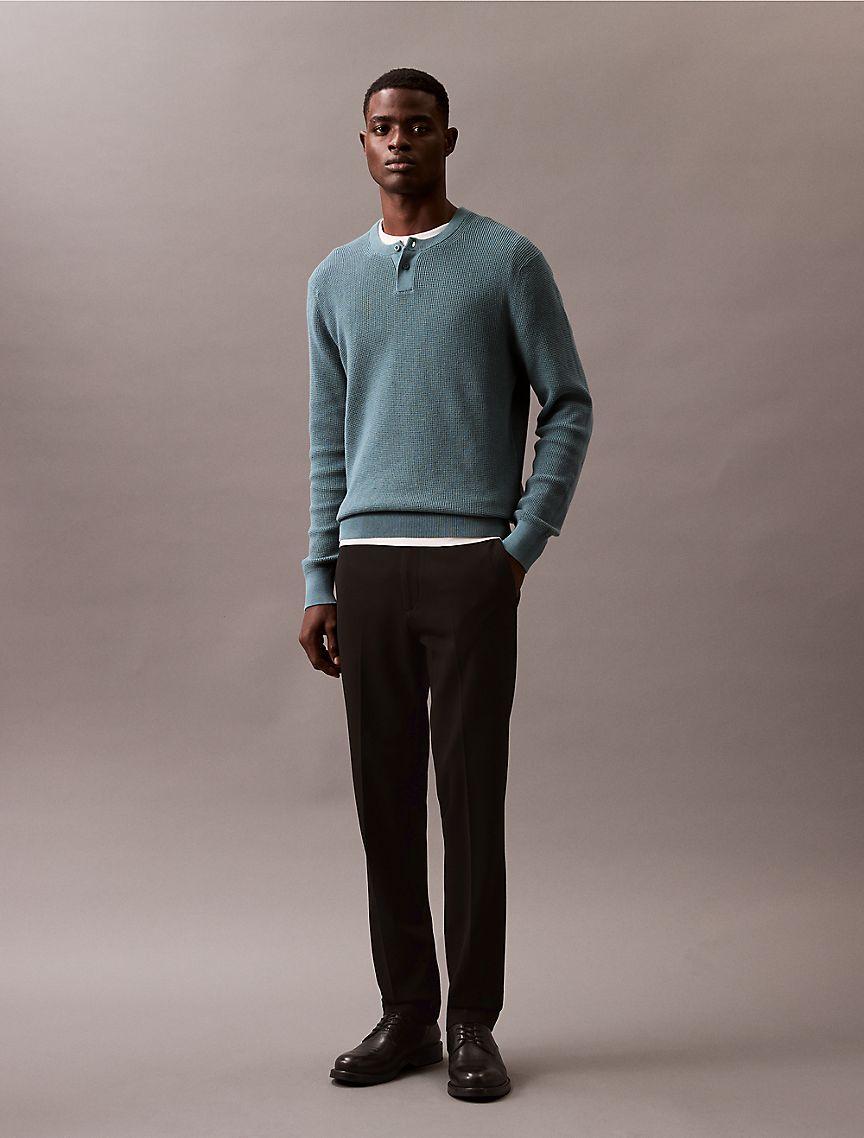 Smooth Cotton Waffle Henley Sweater Product Image