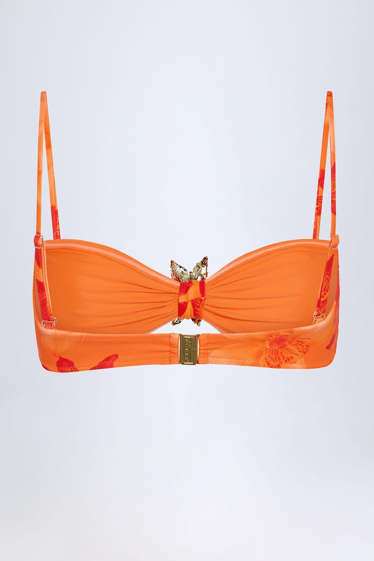 Hardware-Detail Halterneck Bikini Top in Orange Orchid Print Product Image