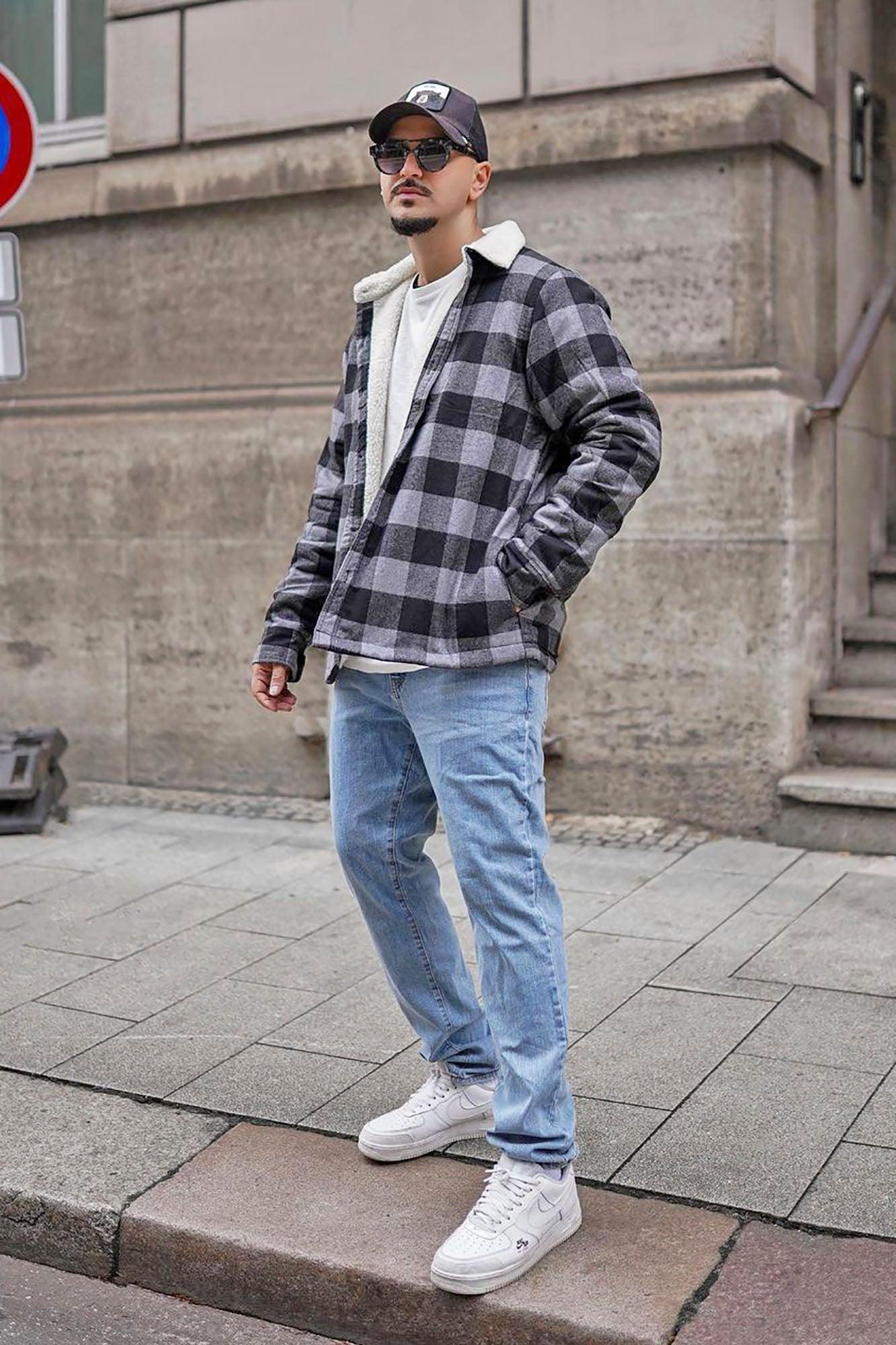 Sherpa Flannel Shacket - Black/Grey Product Image