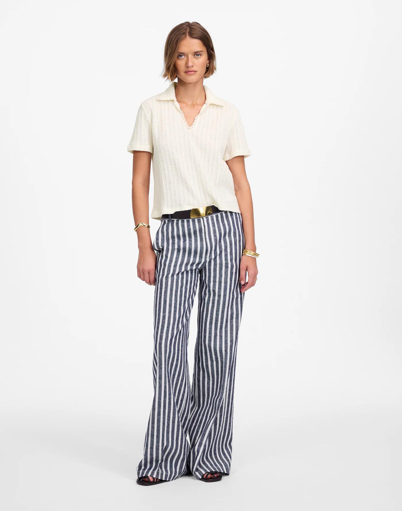 Crochet-Knit V-Neck Sweater Tee Product Image