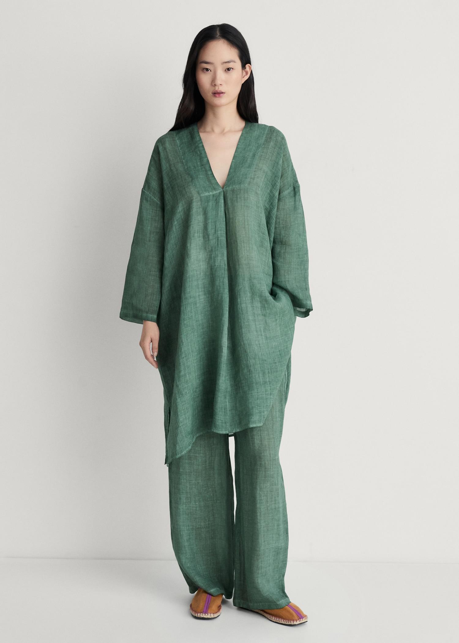 Ramie caftan with overdyed design - Women | MANGO USA Product Image