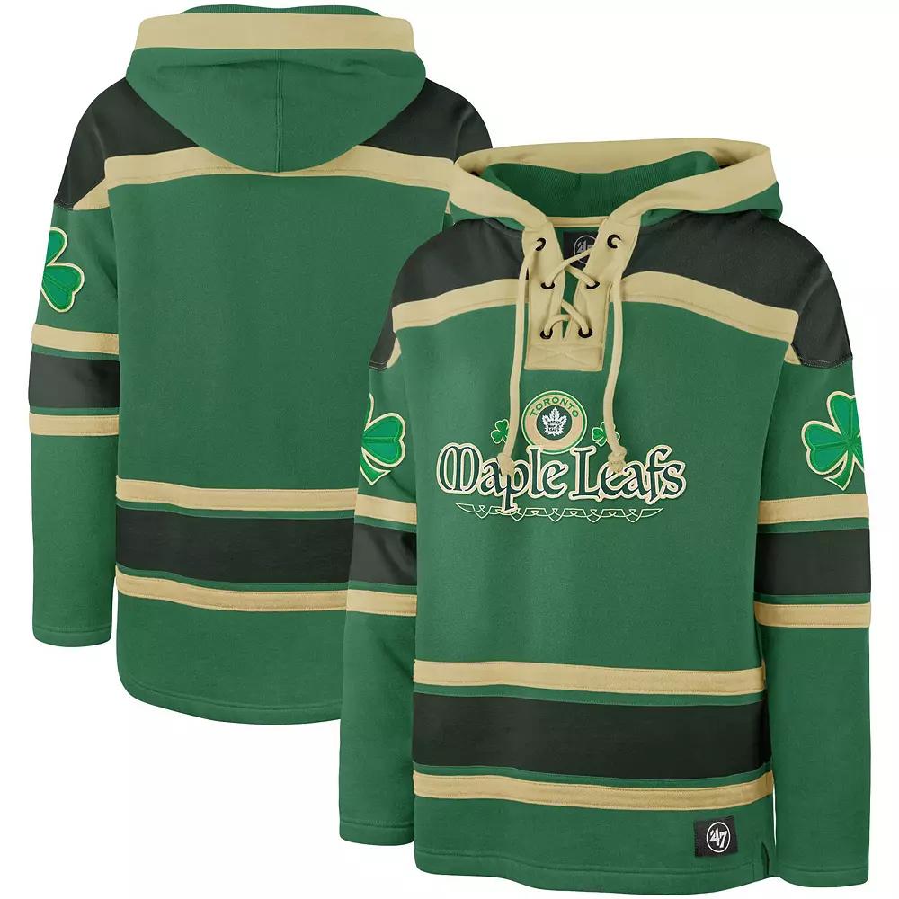 Men's '47 Kelly Green Toronto Maple Leafs St. Patrick's Day McLucky Superior Lacer Pullover Hoodie,  Product Image