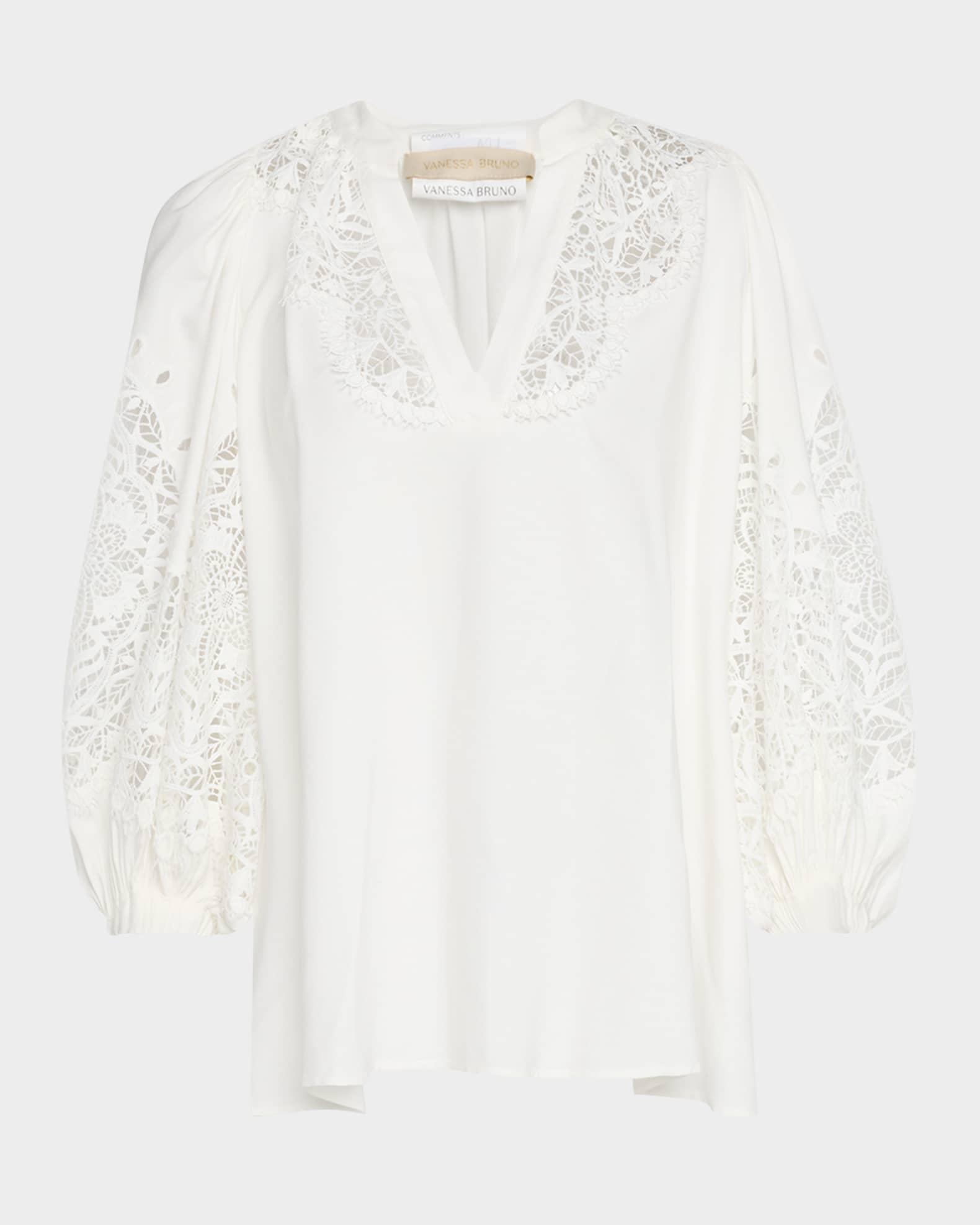 Bell Balloon-Sleeve Lace Inset Blouse Product Image