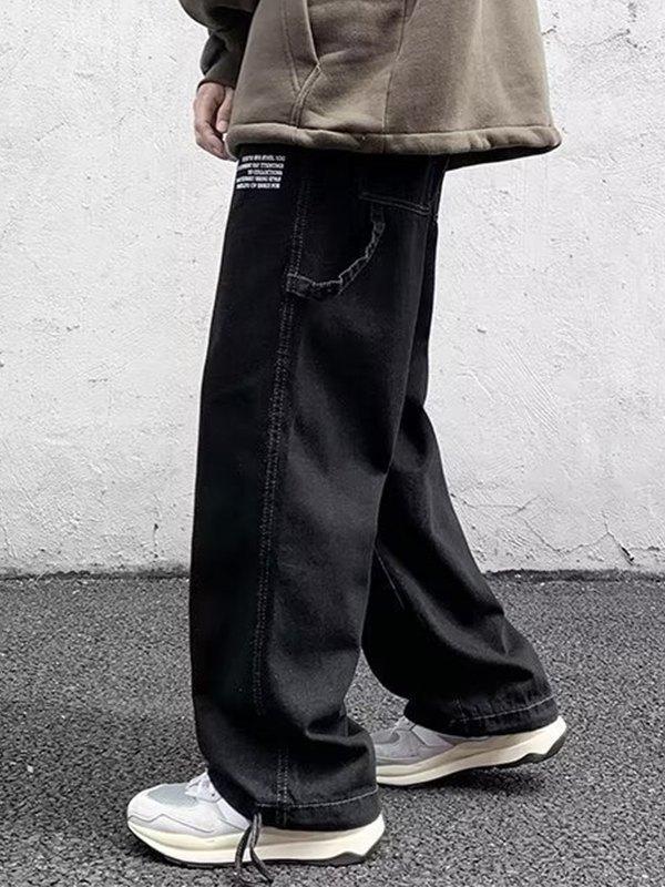 Men's Loose Fit Black Cargo Jeans Product Image