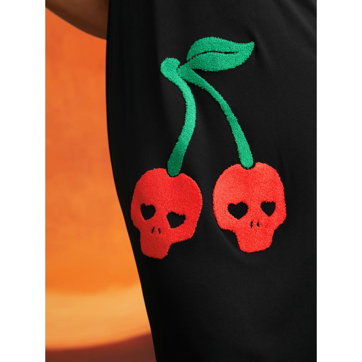 Plus Size Cherry Skull Back Adjustable Straps Midi Dress Black Women Cocktail Tie knot Party Curvy Bloomchic 26/4X Product Image