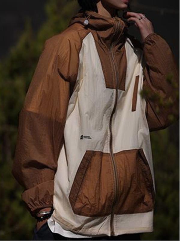 Men's Gorpcore Contrast Color Splice Hooded Jacket Product Image