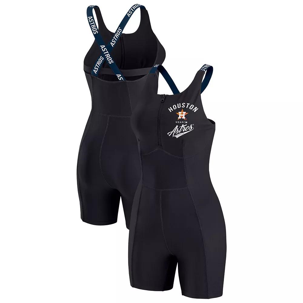 Women's WEAR by Erin Andrews  Black Houston Astros Bodycon Quarter-Zip Romper, Size: Medium Product Image