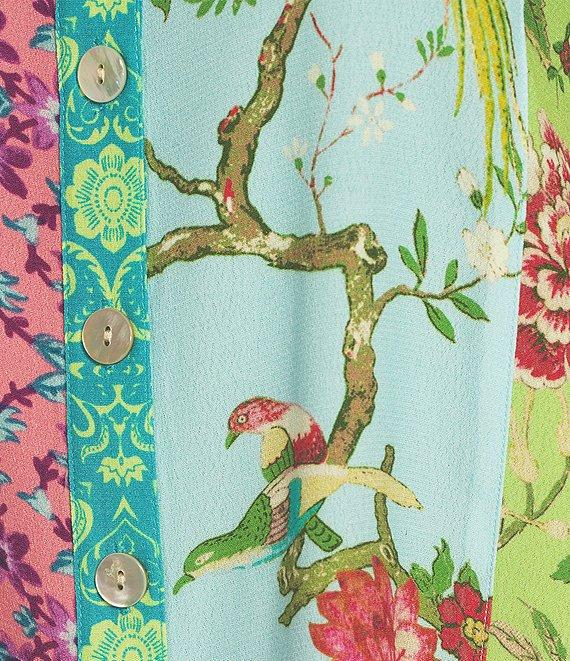 John Mark Petite Size Woven Mixed Floral Point Collar Long Roll-Tab Sleeve Button-Front Blouse Product Image