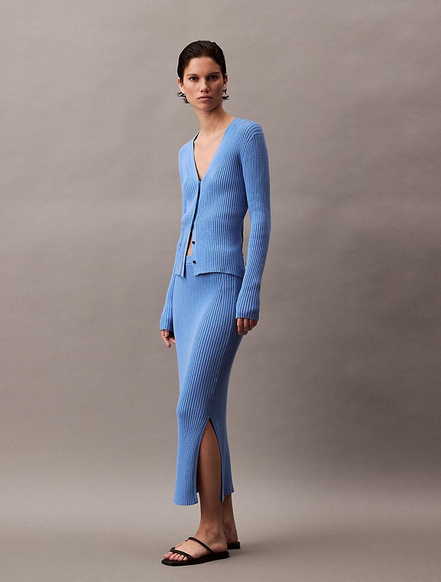 Smooth Cotton Rib Midi Skirt Product Image