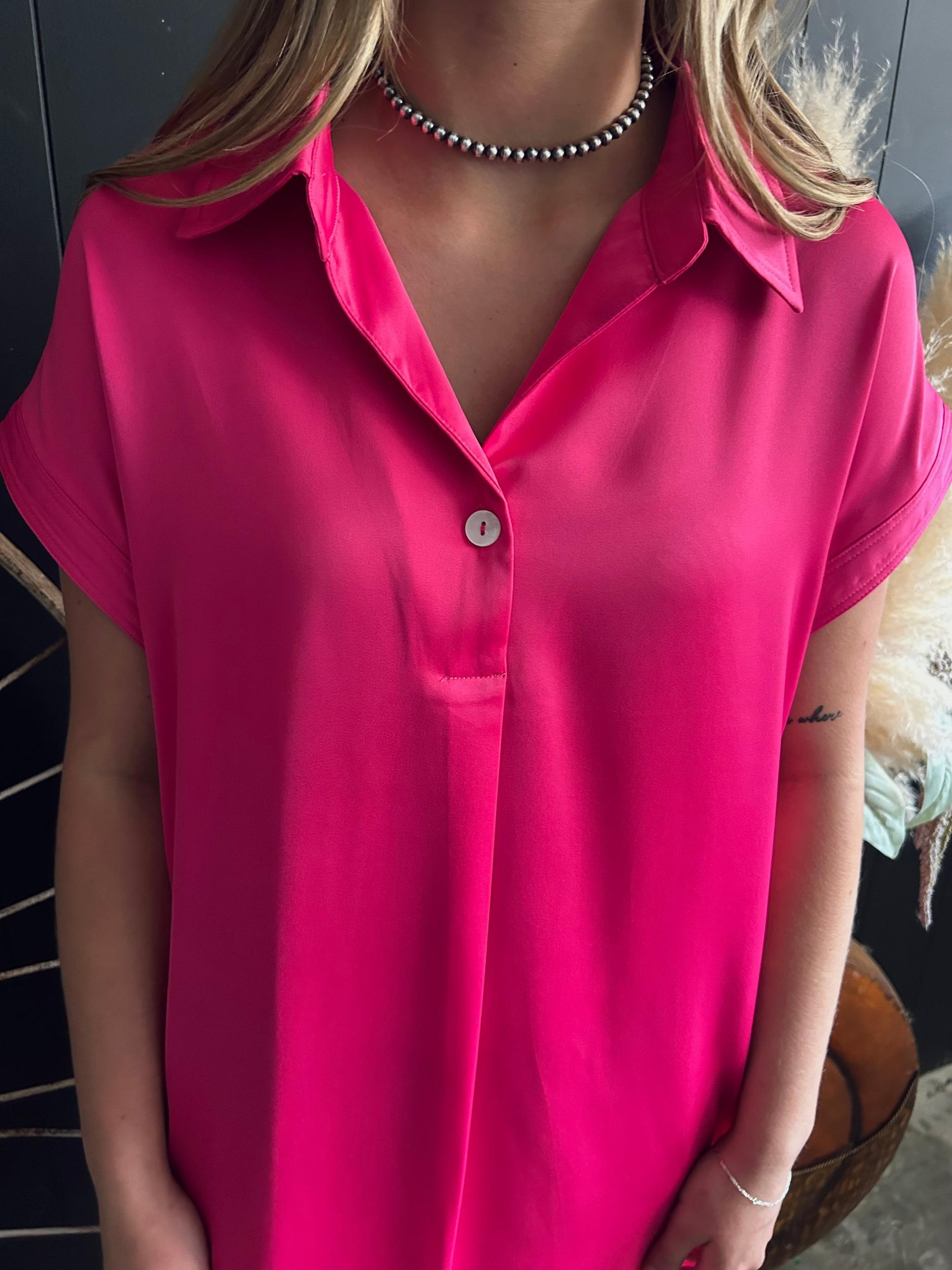 Rose Red Buttoned Collar Mini Dress Product Image