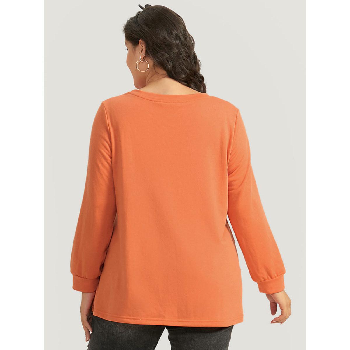 Plus Size Halloween Letter Print Round Neck Sweatshirt Women OrangeRed Casual Elastic cuffs Festival-Halloween Sweatshirts BloomChic 10/M Product Image