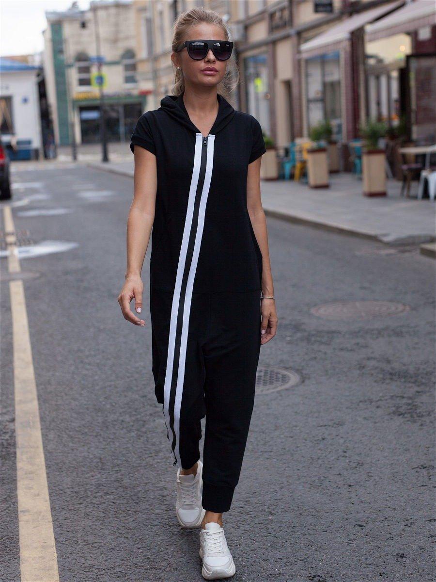 Fashion Stripes Zipper Hooded Jumpsuits Product Image