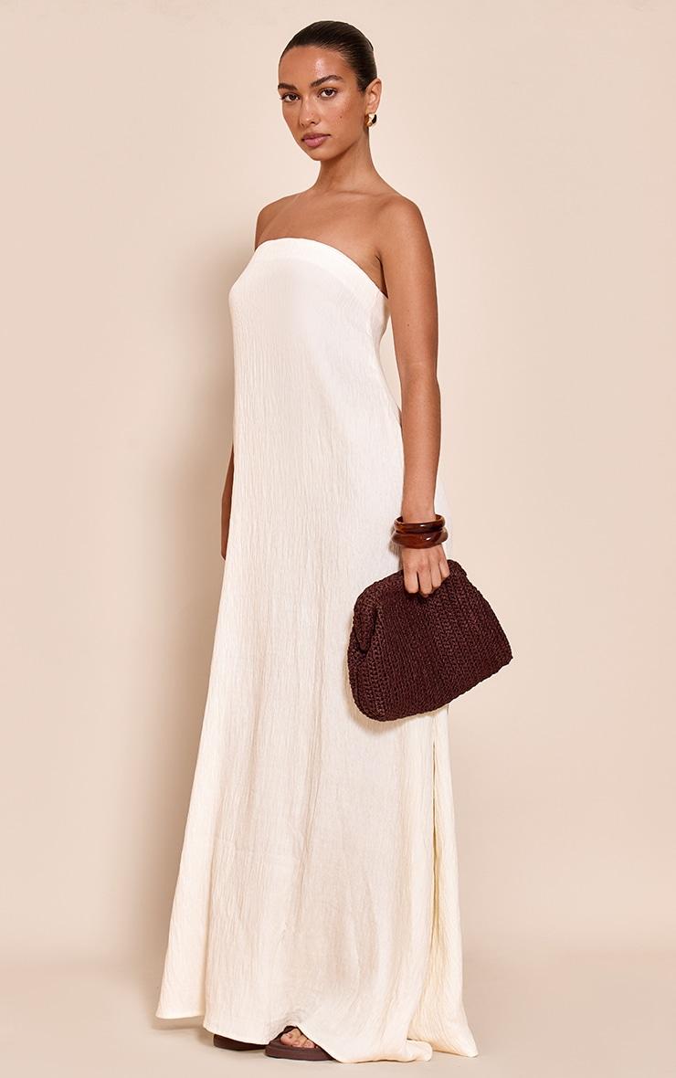 Cream Textured Bandeau Column Maxi Dress Product Image