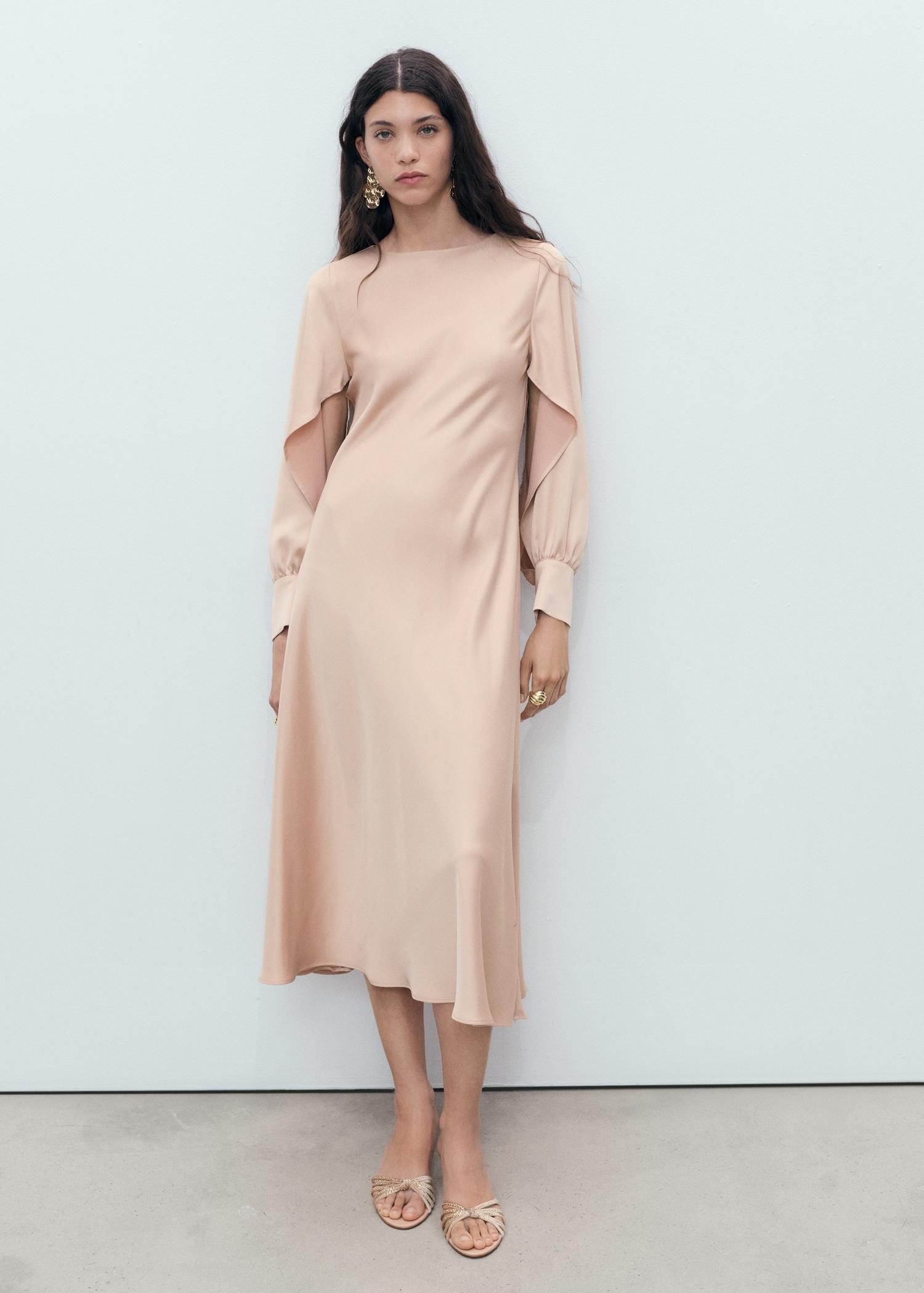 Satin dress with slit sleeves - Women | MANGO USA Product Image