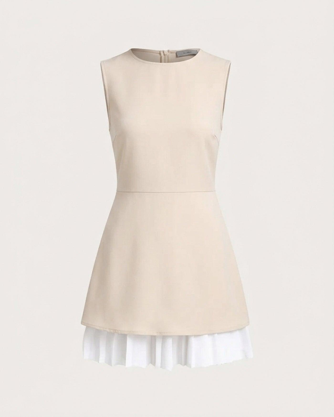 Women's Apricot Splicing Pleated Mini Dress Female Product Image