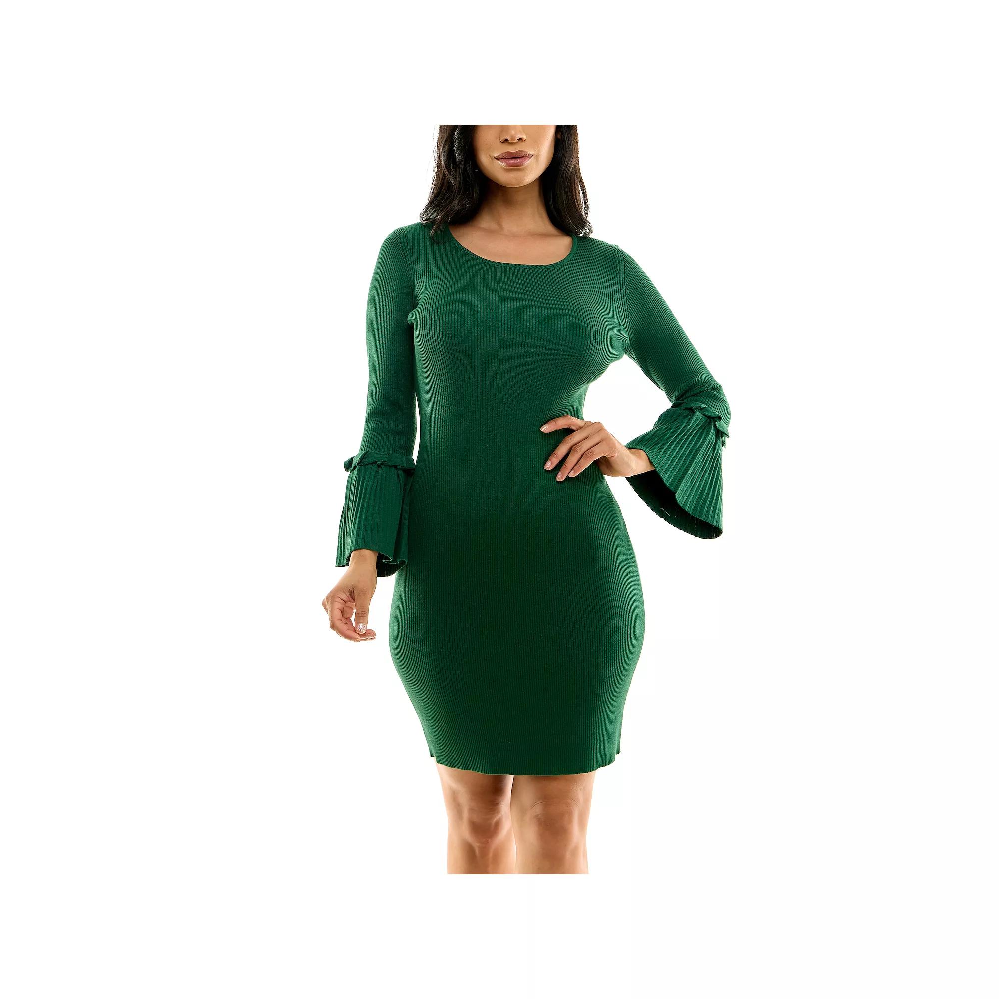 Women's Nina Leonard Bell Sleeve Ribbed Sweater Dress, Size: Large, Jewel Green Product Image