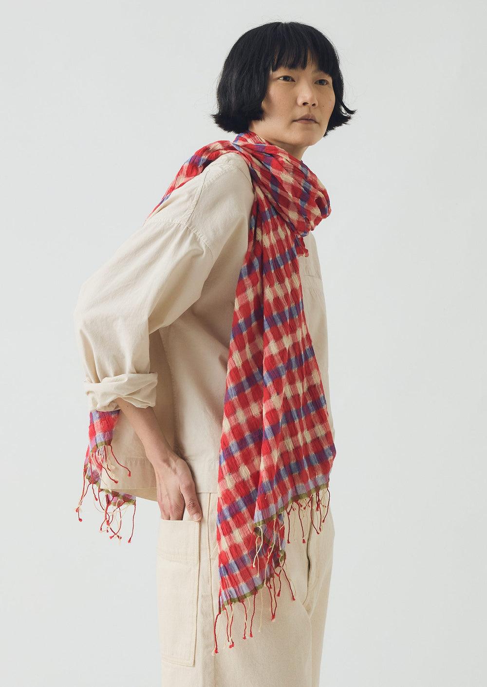 Cafe Tile Gingham Cotton Scarf | Cardinal Red Product Image